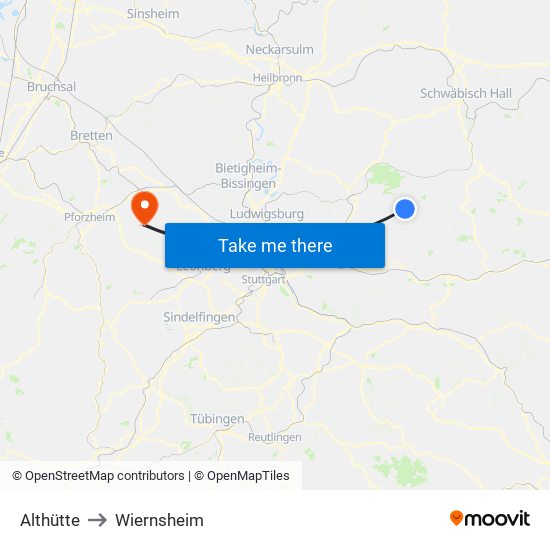 Althütte to Wiernsheim map