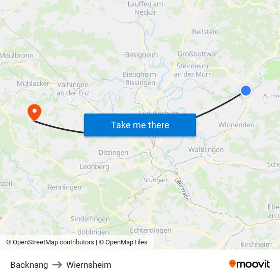 Backnang to Wiernsheim map