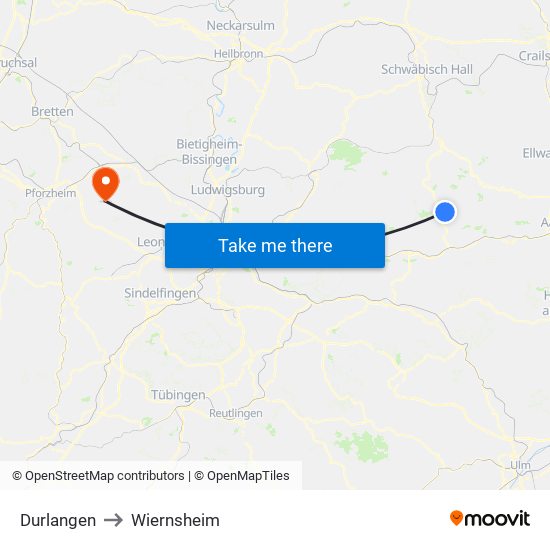 Durlangen to Wiernsheim map
