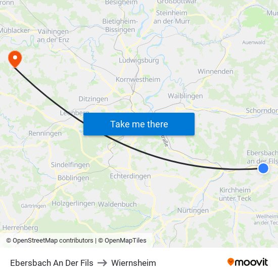 Ebersbach An Der Fils to Wiernsheim map