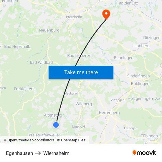 Egenhausen to Wiernsheim map