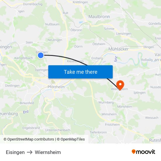 Eisingen to Wiernsheim map
