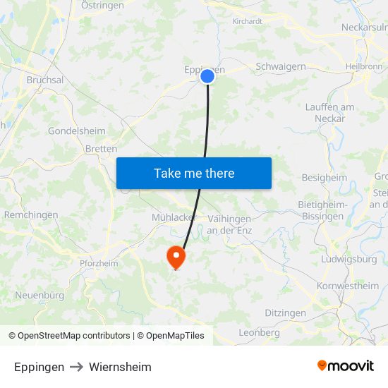 Eppingen to Wiernsheim map