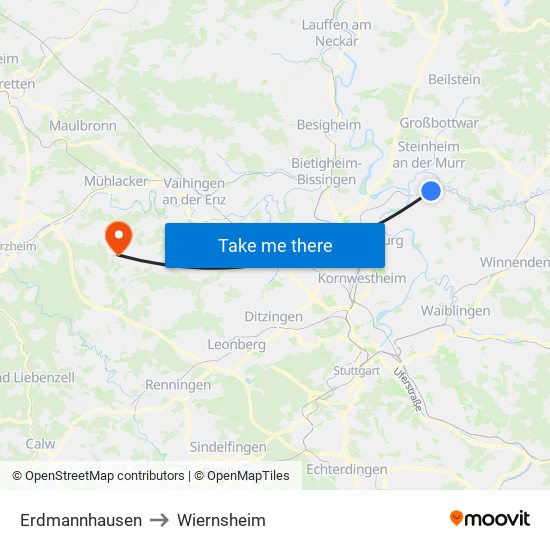 Erdmannhausen to Wiernsheim map