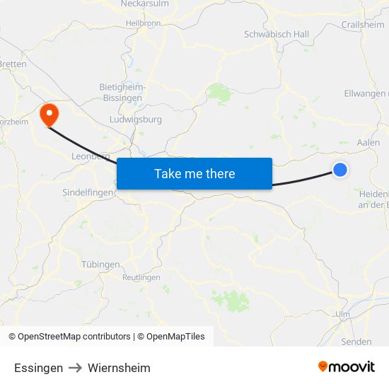 Essingen to Wiernsheim map