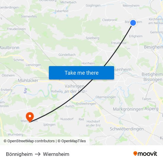 Bönnigheim to Wiernsheim map