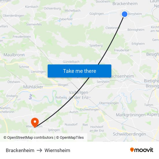 Brackenheim to Wiernsheim map