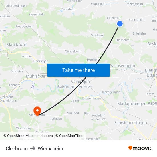 Cleebronn to Wiernsheim map