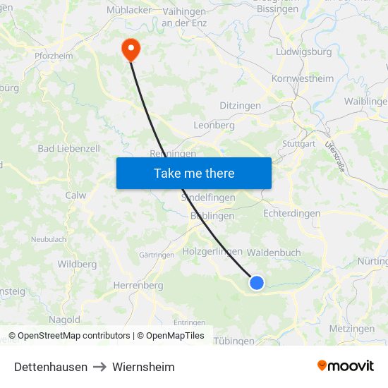 Dettenhausen to Wiernsheim map