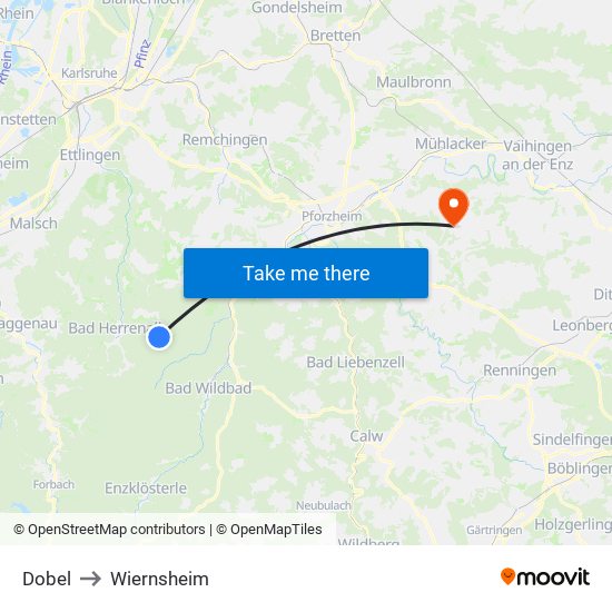 Dobel to Wiernsheim map