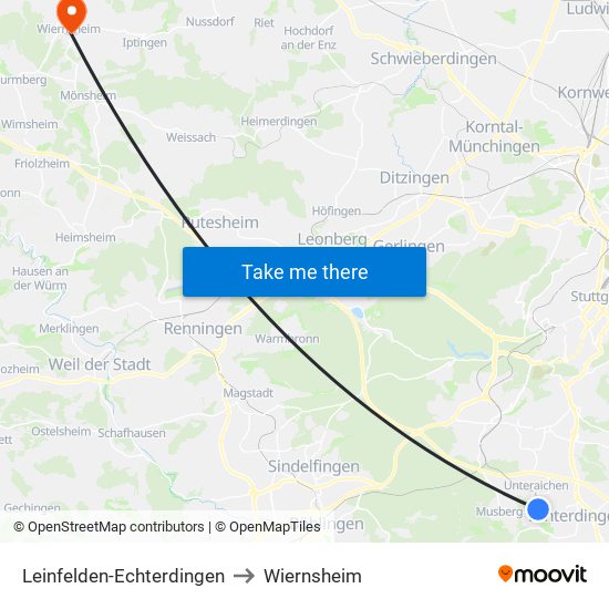 Leinfelden-Echterdingen to Wiernsheim map