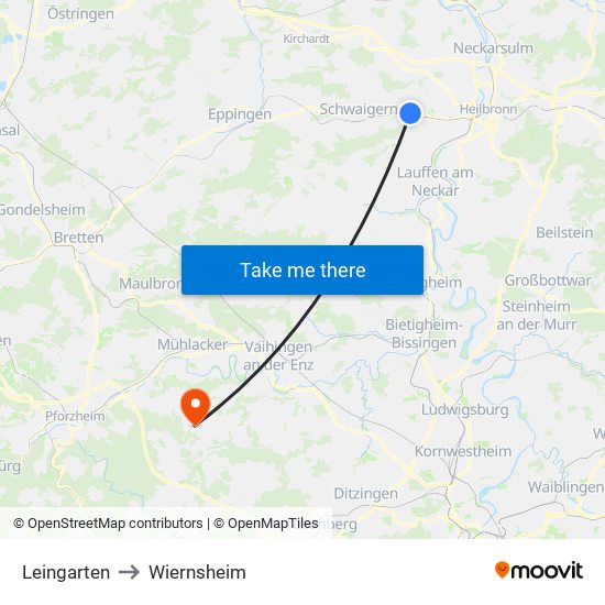 Leingarten to Wiernsheim map