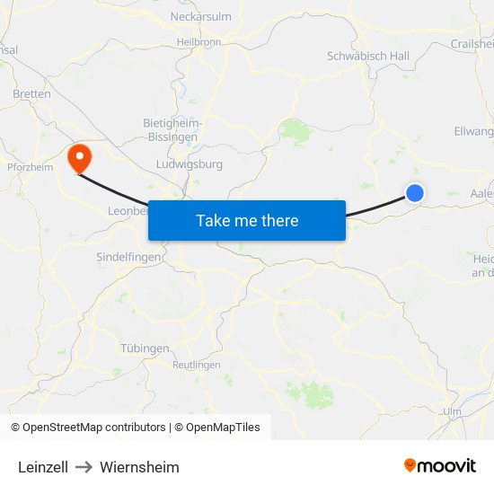 Leinzell to Wiernsheim map