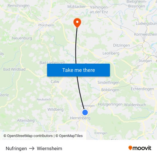 Nufringen to Wiernsheim map