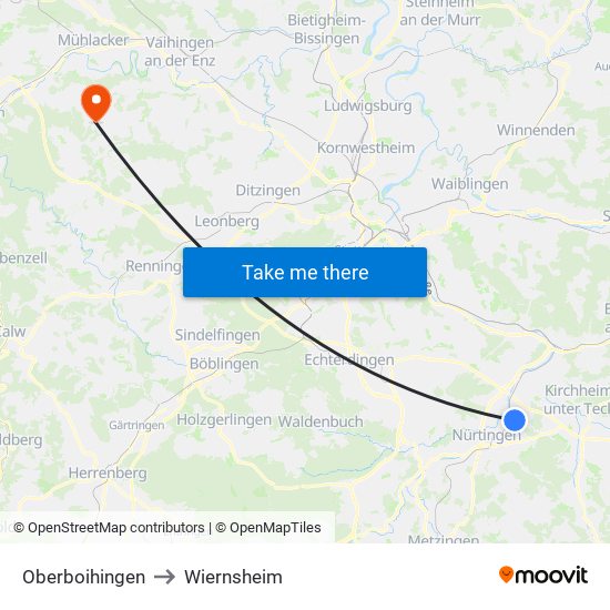 Oberboihingen to Wiernsheim map