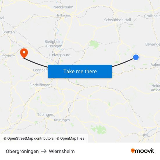 Obergröningen to Wiernsheim map