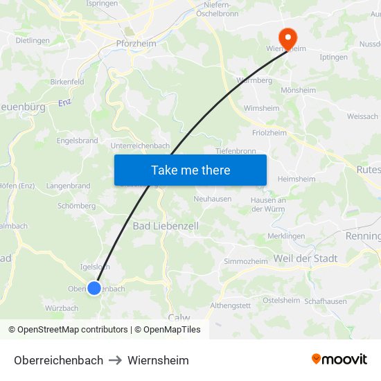Oberreichenbach to Wiernsheim map