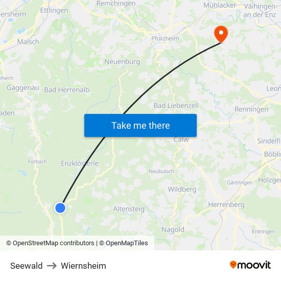 Seewald to Wiernsheim map