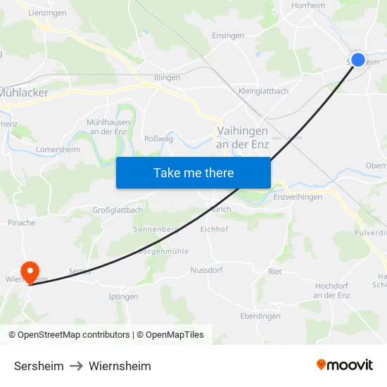 Sersheim to Wiernsheim map