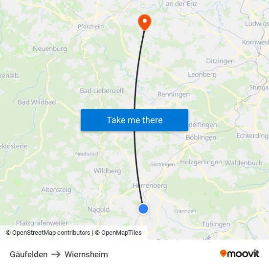 Gäufelden to Wiernsheim map