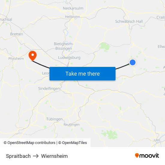 Spraitbach to Wiernsheim map