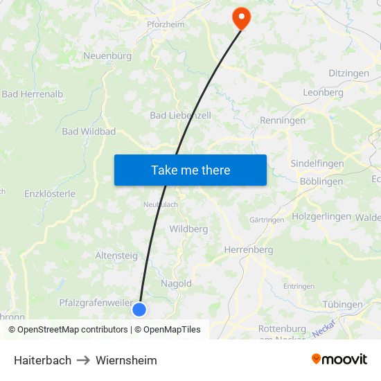 Haiterbach to Wiernsheim map