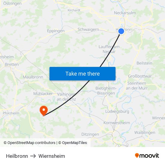 Heilbronn to Wiernsheim map