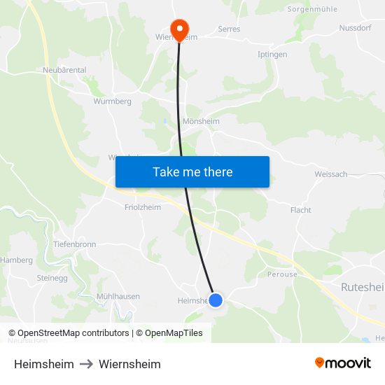 Heimsheim to Wiernsheim map