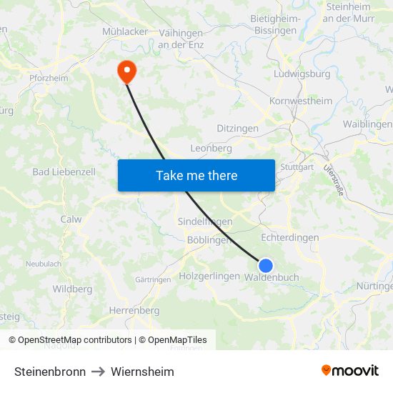 Steinenbronn to Wiernsheim map