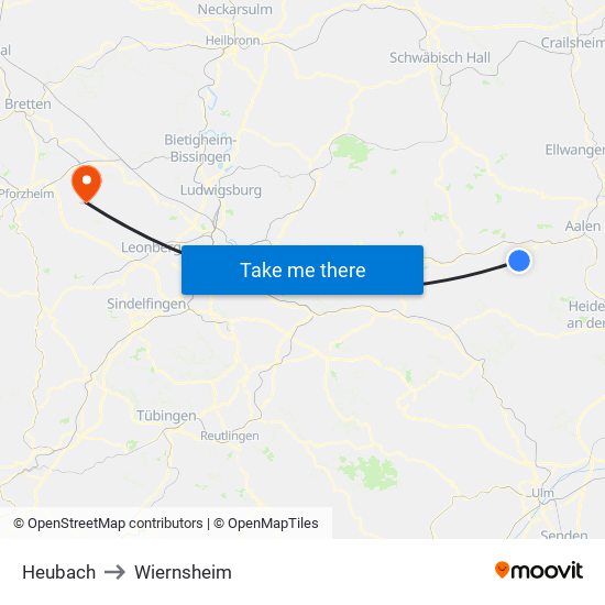 Heubach to Wiernsheim map