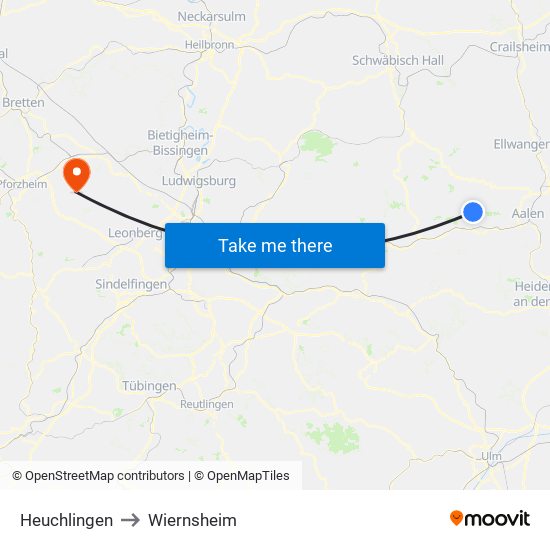 Heuchlingen to Wiernsheim map