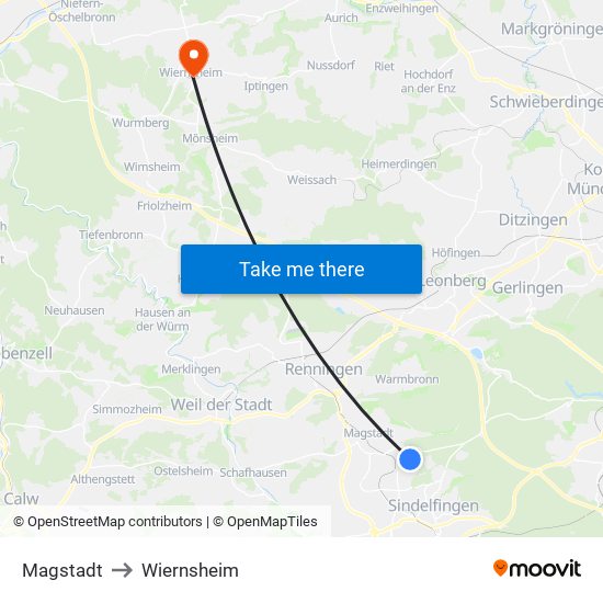 Magstadt to Wiernsheim map
