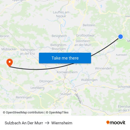 Sulzbach An Der Murr to Wiernsheim map