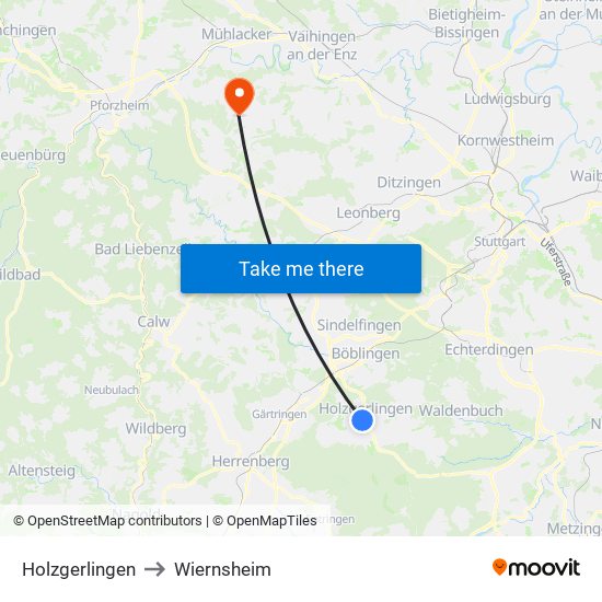 Holzgerlingen to Wiernsheim map