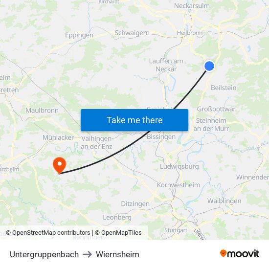 Untergruppenbach to Wiernsheim map