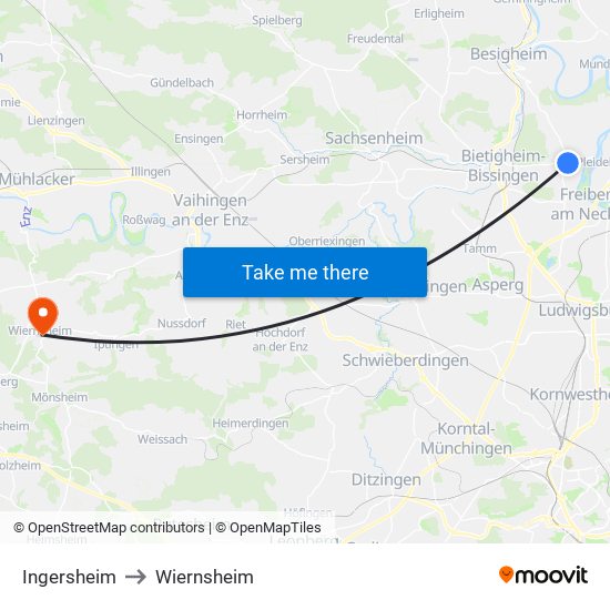 Ingersheim to Wiernsheim map