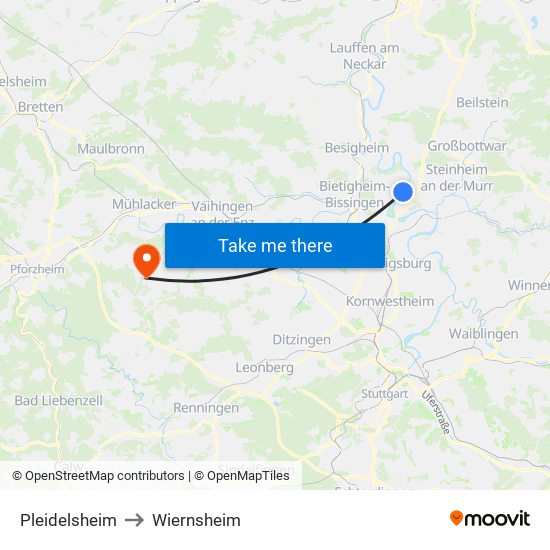 Pleidelsheim to Wiernsheim map