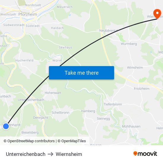 Unterreichenbach to Wiernsheim map