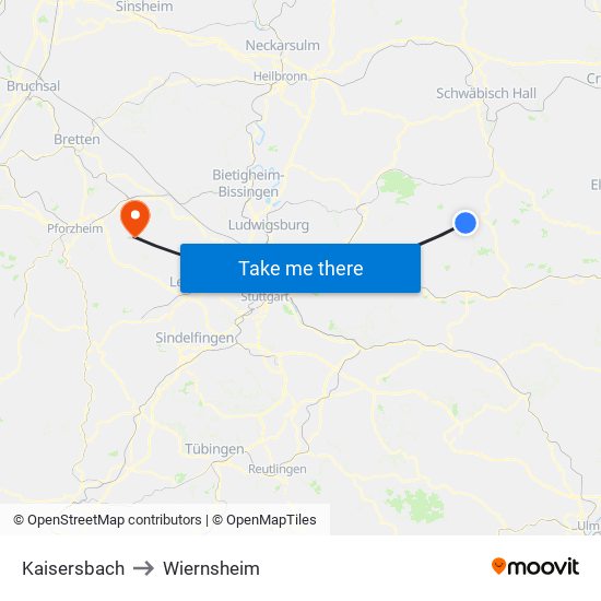 Kaisersbach to Wiernsheim map