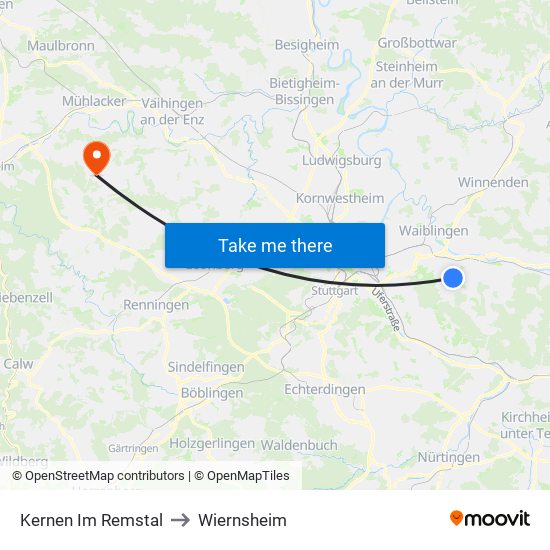 Kernen Im Remstal to Wiernsheim map