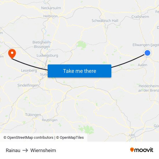 Rainau to Wiernsheim map