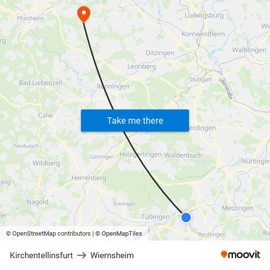 Kirchentellinsfurt to Wiernsheim map