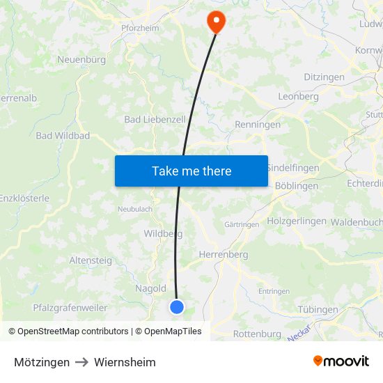 Mötzingen to Wiernsheim map