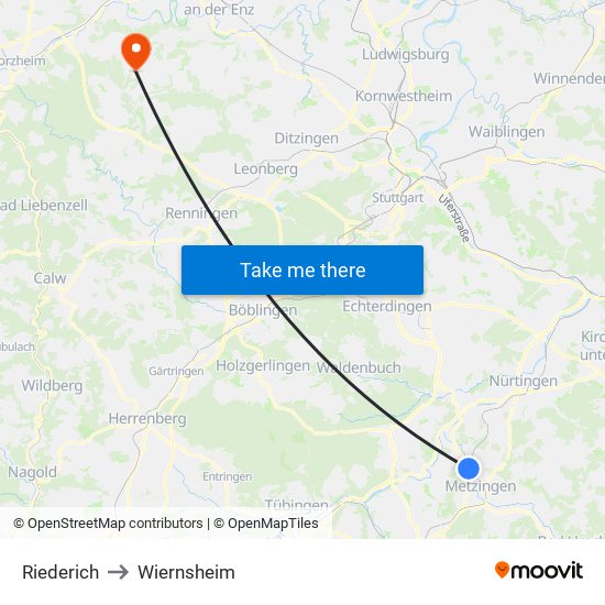 Riederich to Wiernsheim map