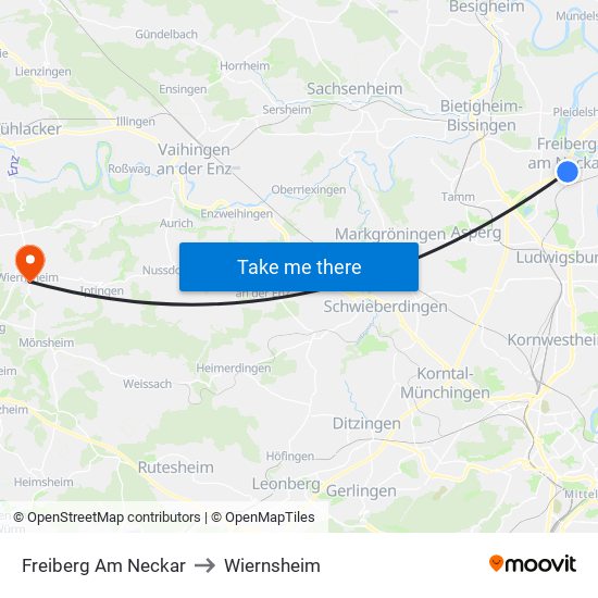 Freiberg Am Neckar to Wiernsheim map