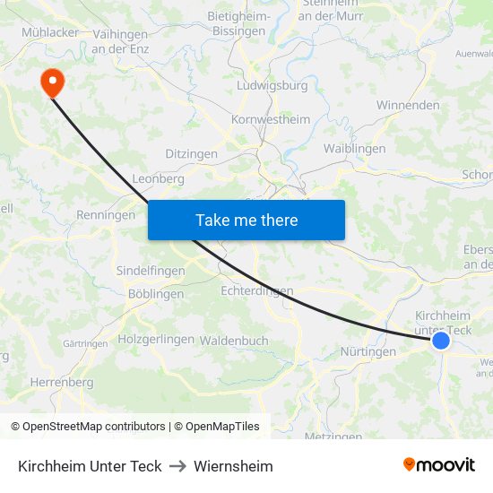 Kirchheim Unter Teck to Wiernsheim map