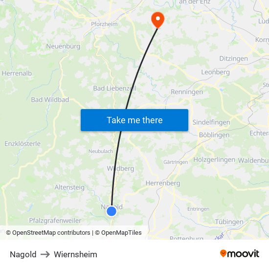 Nagold to Wiernsheim map