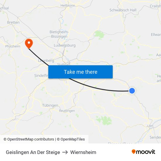 Geislingen An Der Steige to Wiernsheim map