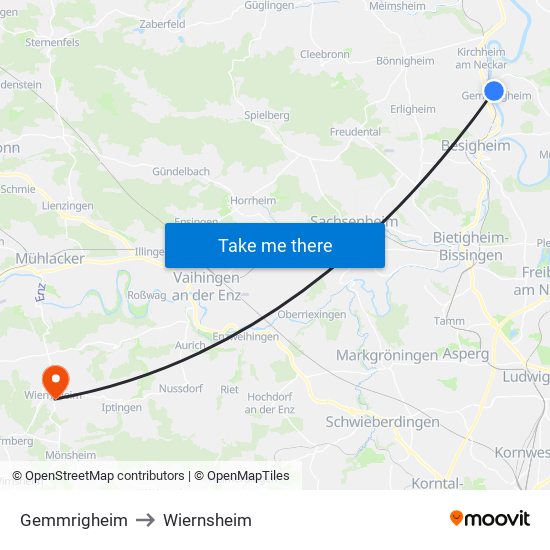 Gemmrigheim to Wiernsheim map