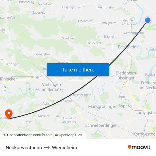 Neckarwestheim to Wiernsheim map